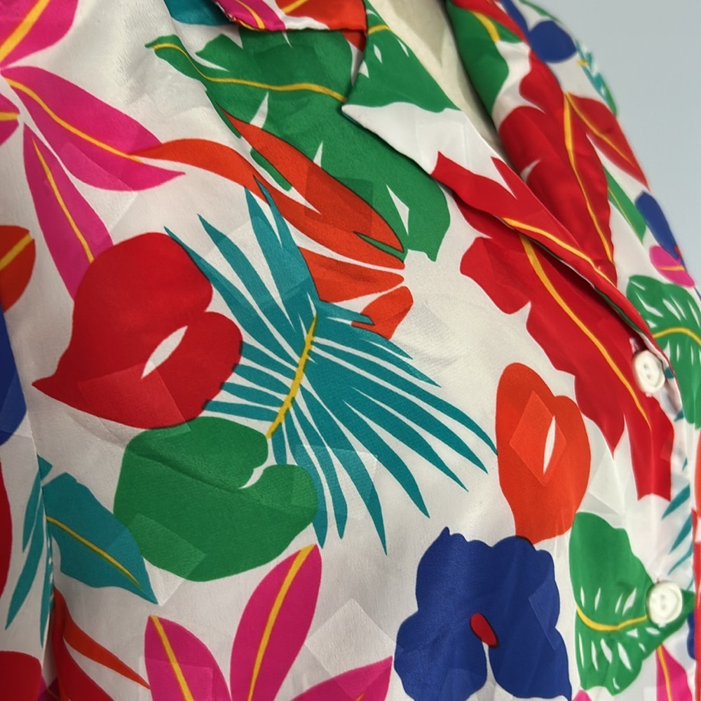 💕 Vintage Elite Canada Short Sleeve Colourful Floral Women's Blouse Size 16 - Picture 5 of 13